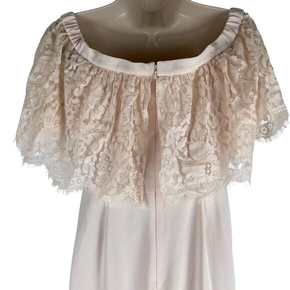 Theia BHLDN Mila Off the Shoulder Lace Jumpsuit Pink Braidesmaid Size 8 - Picture 10 of 13